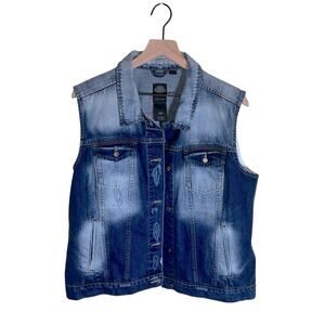 HARLEY DAVIDSON denim faded button down vest 2X